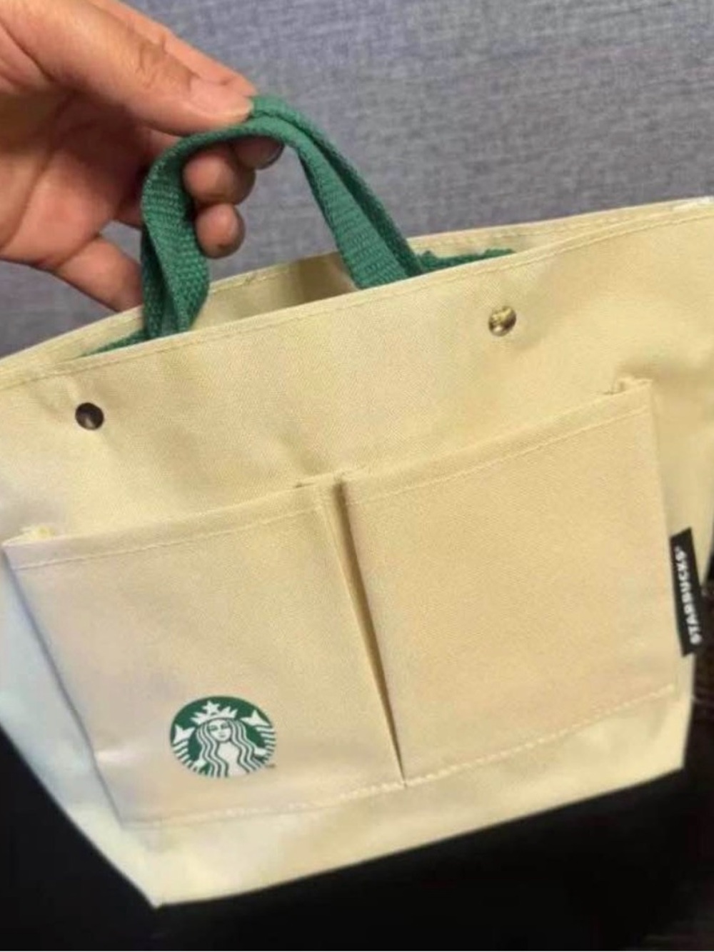 Starbucks Beige Canvas Tote with Green Handles